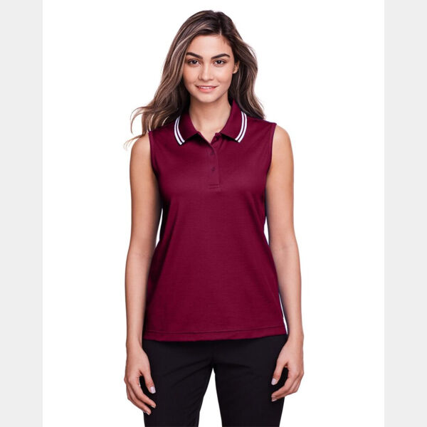 Women's CrownLux Performance® Plaited Tipped Sleeveless Polo Thumbnail