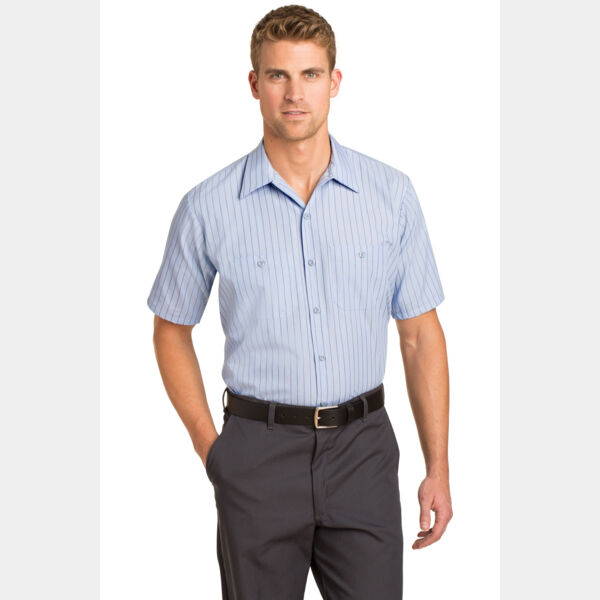 Short Sleeve Striped Industrial Work Shirt Thumbnail