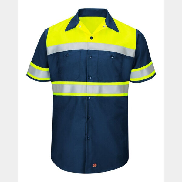 Men's Tall Hi-Visibility Colorblock Ripstop Short Sleeve Work Shirt Thumbnail